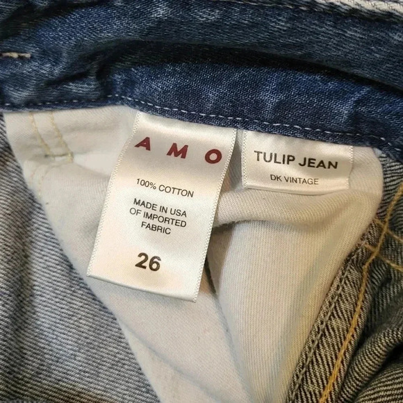AMO Cotton Mid-Rise Ankle Length Straight Leg Tulip Jeans in Dark Vintage(26) - Picture 10 of 12